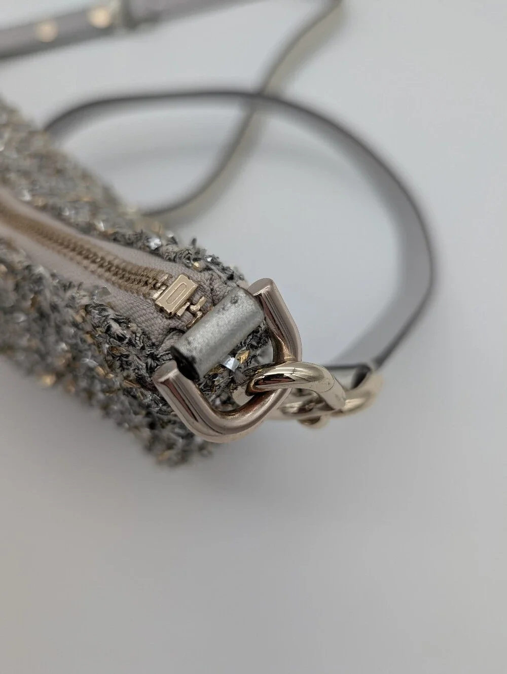 Kate Spade New York Smile Tweed Tinsel Crossbody K5516 Silver Gold Tinsil